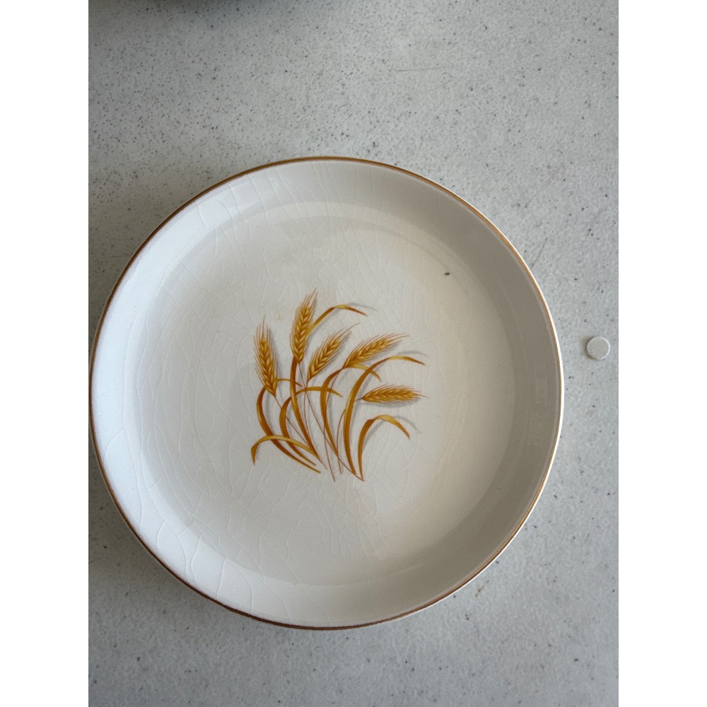 Vintage 22K Gold Wheat Ceramic Bread Plate Made in USA 6.25 Inch Oven Proof